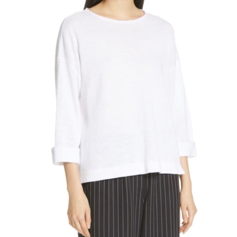 EILEEN FISHER Woman Organic Linen Round Neck Knit Sweater Top, White, Size 2X